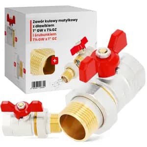 Zawór kulowy motylkowy z dławikiem 1" GW x 1 1/4" GZ i śrubunkiem 1 1/4'' GW x 1'' GZ